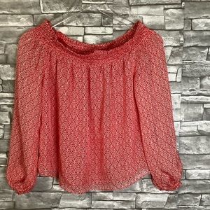 Intermix XS silk red with white print long sleeve NWTOT (W118)